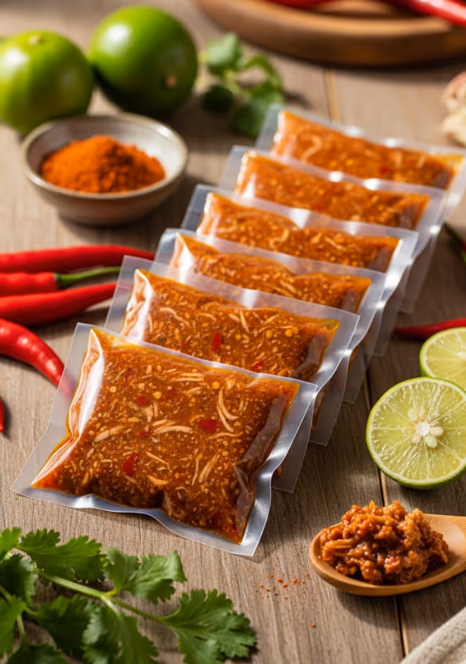 น้ำพริกอกไก่ ตัวอย่างผลงานสินค้า จากโรงงานผลิตน้ำพริก P.P.N. Foods สร้างแบรนด์ OEM ครบวงจร