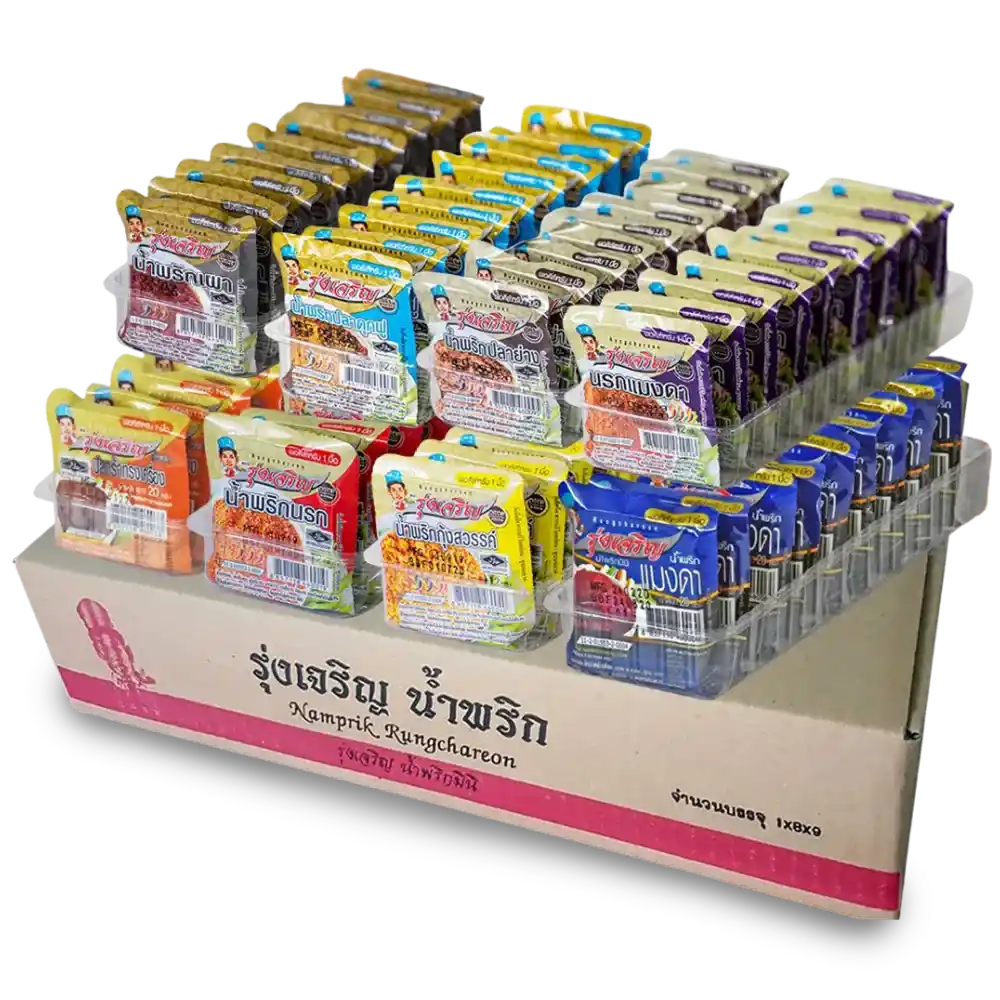 ขายส่งยกลัง น้ำพริกมินิ รุ่งเจริญ น้ำพริกอร่อย